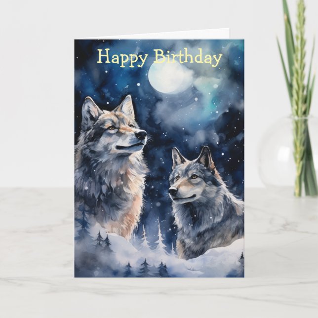 Cartão Two Wolves in Winter (Frente)