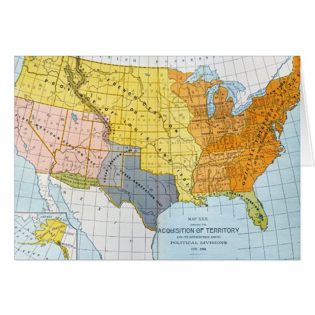 CARTÃO U.S. MAPA, 1776-1884 (Frente Horizontal)