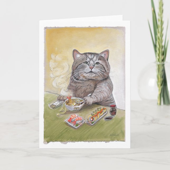 Cartão Udon do Tempura do gato do sushi (Frente)