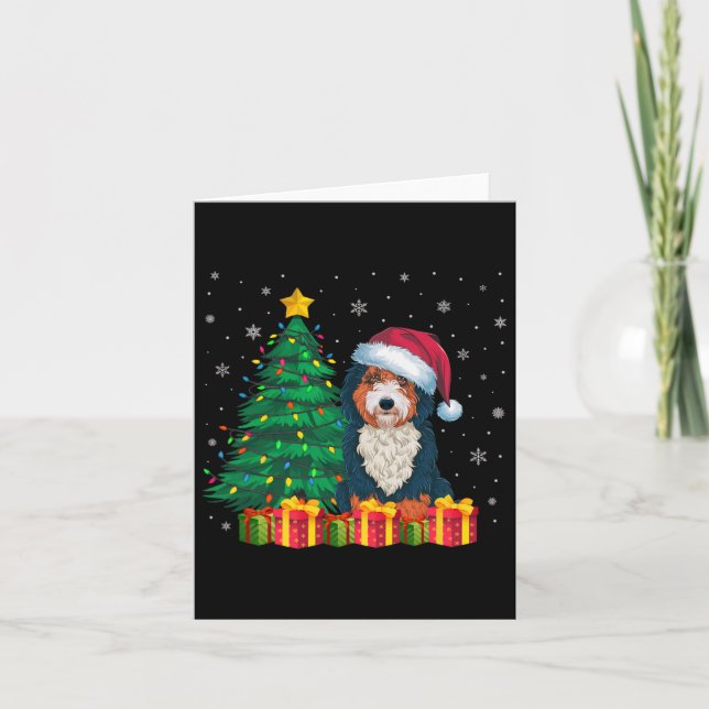 Cartão Ugly Bernedoodle Santa Hat Noite Luzes de Natal Ca (Frente)