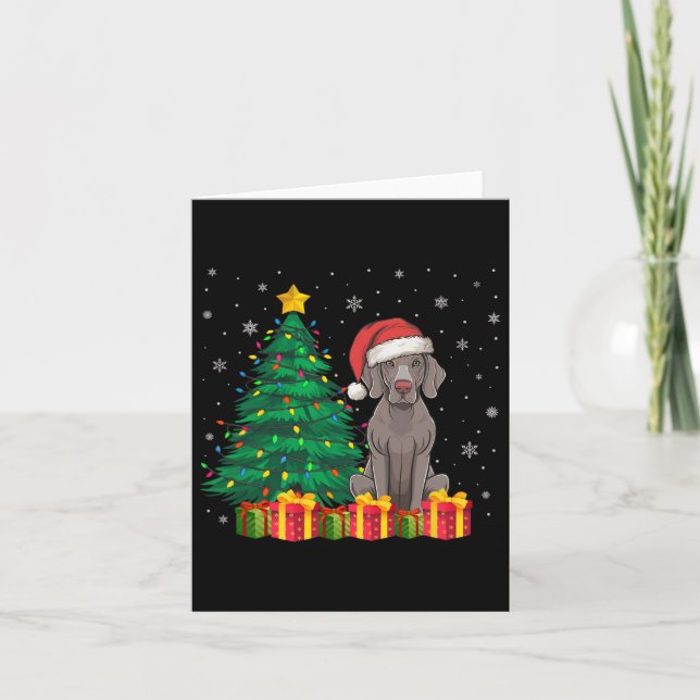 Cartão Ugly Weimaraner Santa Hat Noite Luzes De Natal Log (Frente)