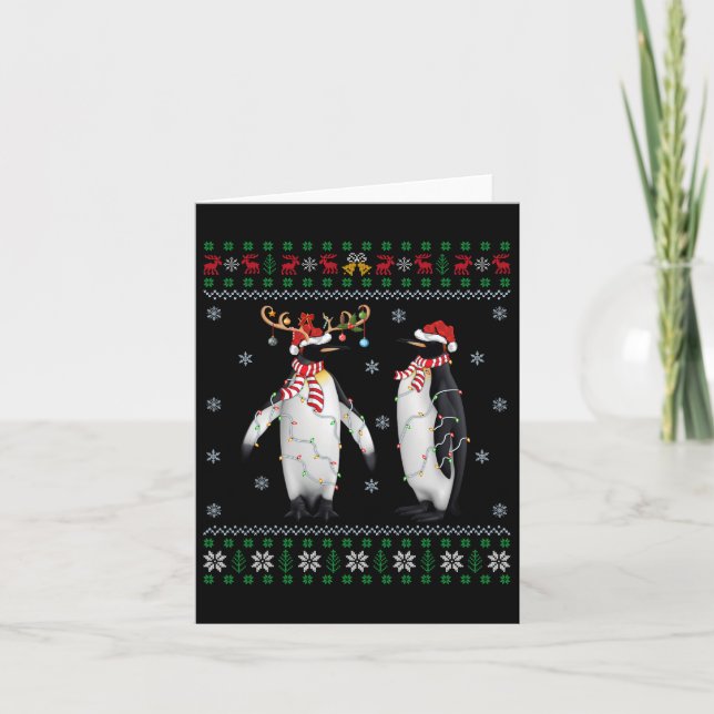 Cartão Ugly Xmas Tree Lights Santa Hat Penguin Chris (Frente)