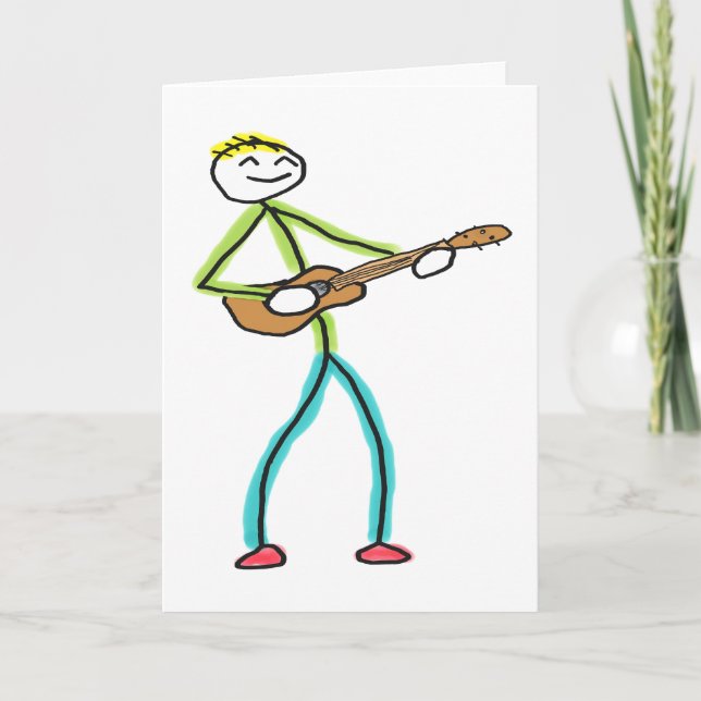 Cartão Ukulele Playing Stickman (Frente)