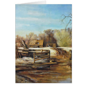 Cartão Última neve em um Vazio de colheita de Fazenda
