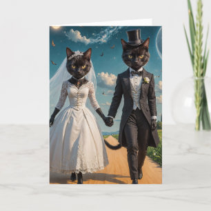 Cartão Um Adorável Dia de Casamento de Casais de Gato Neg