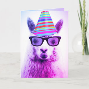 Cartão Um Alpaca Adorável em Óculos, Aniversário