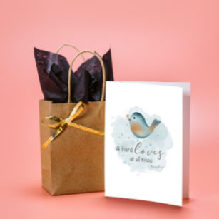 Cartão Um Amigo Adora Um Pássaro de Aquarelas de Escritur