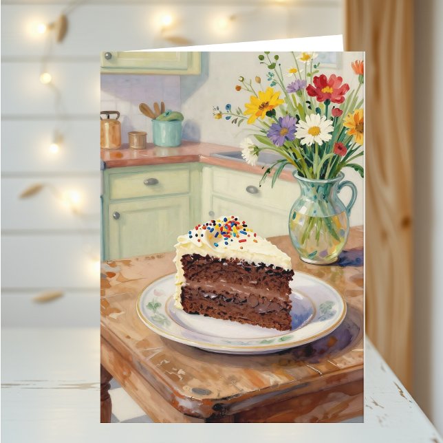 Cartão Um Aniversário Bonito com Flores Bonitas e Bolo (Criador carregado)