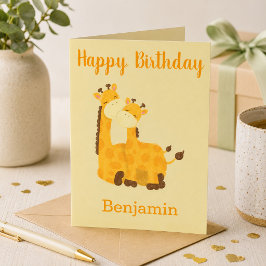 Cartão Um Aniversário de Bebê com Girafas