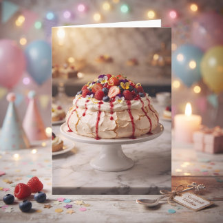 Cartão Um Aniversário Doce com Bolo Pavlova