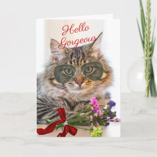 Cartão Um Aniversário Puro com Gato Gordo em Shades