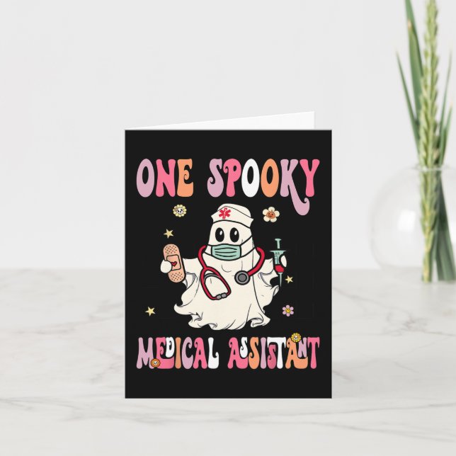 Cartão Um assistente médico Spooky Ghost Halloween CMA N (Frente)