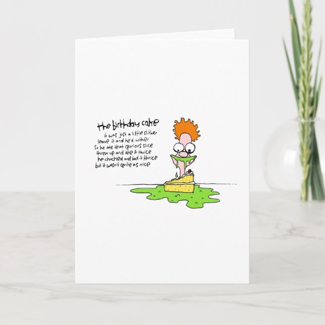 Cartão Um bolo de aniversário tão bom que ele o comeu trê (Frente)