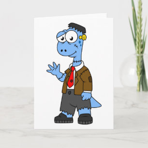 Cartão Um Brontosauro De Cartoon Vestiu Como Frankenstein