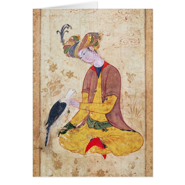 Cartão Um caçador que afaga seu falcão (Frente)