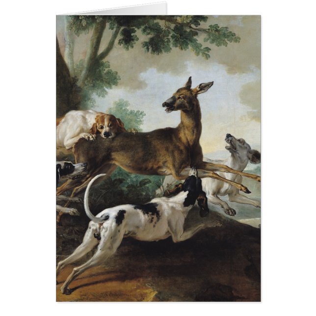 Cartão Um cervo perseguido por cães, 1725 (Frente)