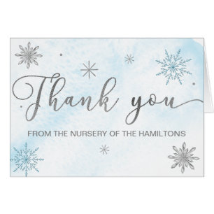 Cartão Um Chá de fraldas Azul Floco de Neve Obrigado