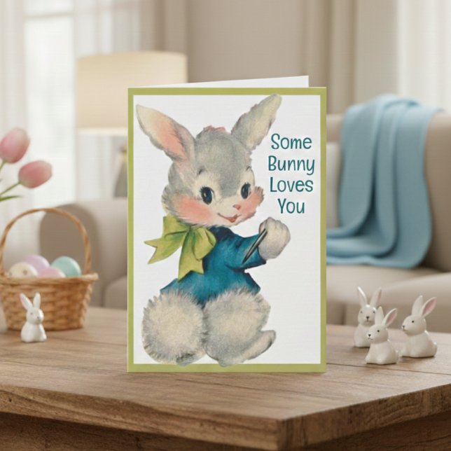 Cartão Um Coelhinho Te Ama Na Páscoa Da Imagem. (Some Bunny Loves You Vintage Retro Easter Card)