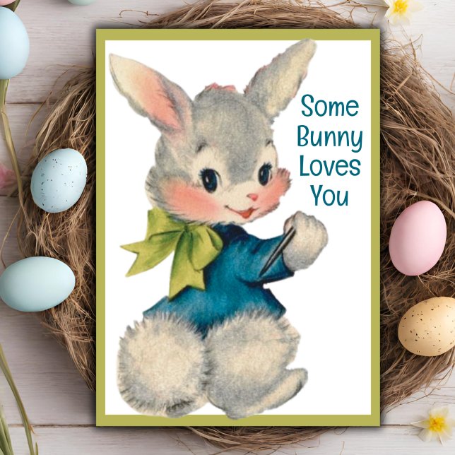 Cartão Um Coelhinho Te Ama Na Páscoa Da Imagem. (Some Bunny Loves You Vintage Retro Easter Card)
