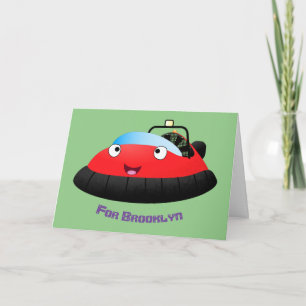 Cartão Um desenho animado de hovercraft, vermelho e bonit