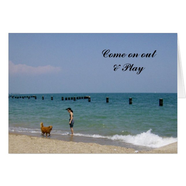 Cartão Um dia a piscar na praia (Frente Horizontal)