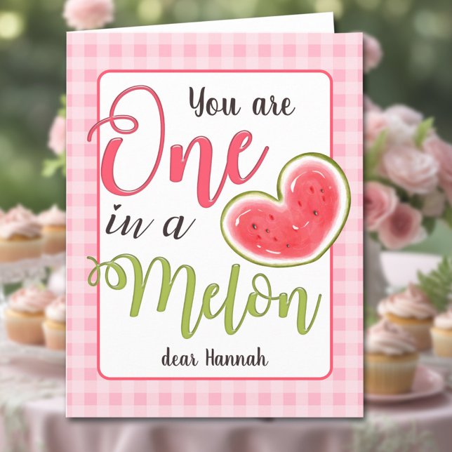 Cartão Um Em Um Aniversário De Melancia Rosa Melão (One In A Melon Cute Pink Watermelon Girl Birthday Card)