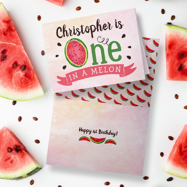 Cartão Um Em Um primeiro aniversario De Melão (Criador carregado)