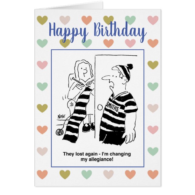 Cartão Um fã de futebol quer mudar sua lealdade (Frente)