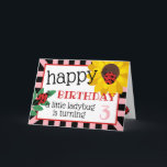 Cartão Um feliz aniversario do joaninha pequeno<br><div class="desc">Cartão do aniversário para um joaninha pequeno! Dentro de um quadro de listras cor-de-rosa e pretas, o feliz aniversario escrito em pias batismais do divertimento junto com "um joaninha pequeno está girando [a idade]." Adicione a idade em rosa pálido. O cartão de aniversário bonito tem dois joaninhas: um que senta-se...</div>