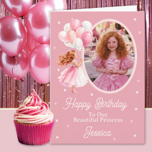 Cartão Um Foto Princesa Ruiva E Balões Aniversário