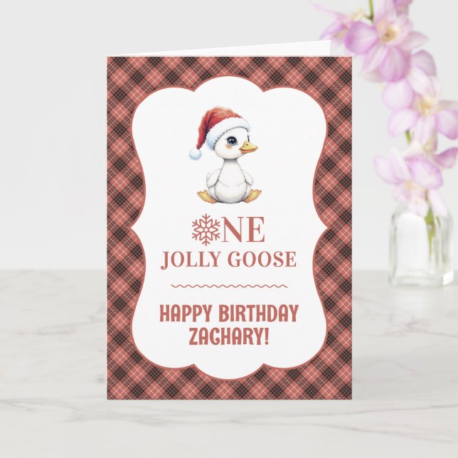 Cartão Um Ganso Alegre Personalizado Primeiro Aniversário (Orquídea)