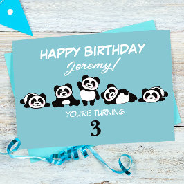 Cartão Um Grupo de Pandas Personalizado Aniversário