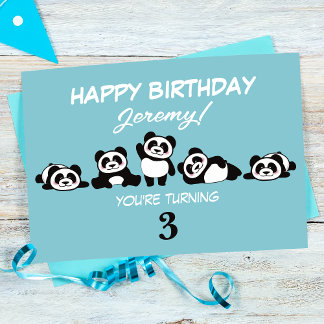 Cartão Um Grupo de Pandas Personalizado Aniversário