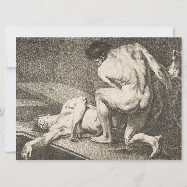 Cartão Um homem levanta as pernas de outro homem (Frente)