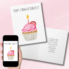 Cartão Um Mês Feliz Cupcake de aniversário de Sobriedade