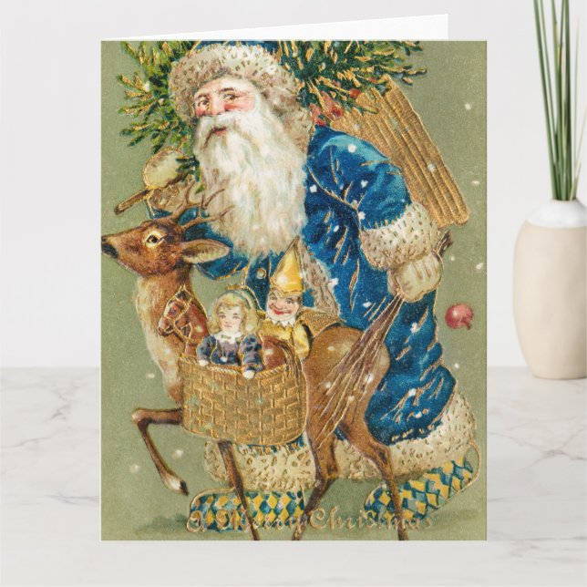 Cartão Um Natal alegre arte vintage  (Frente)