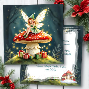 Cartão Um Natal Cottage Core Fada Cogumelo Personalizado