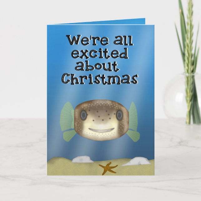 Cartão Um Natal dos peixes do soprador do porco- (Frente)