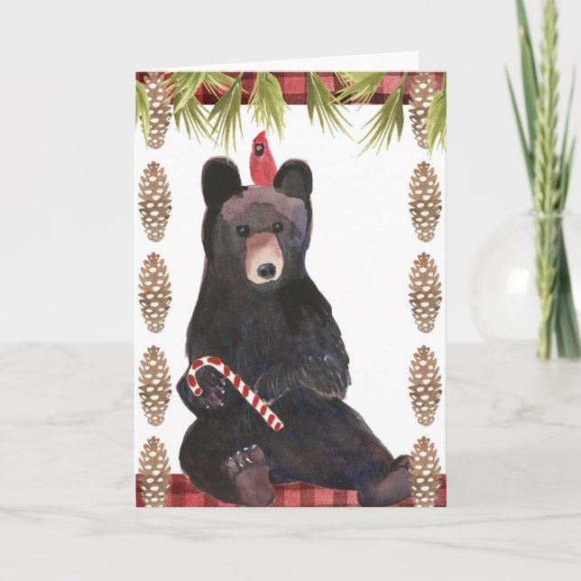 Cartão Um Natal Muito Beary com Pinecones (Frente)