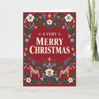 Cartão Um Natal Muito Feliz Arte Folclórica Escandinava