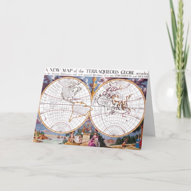 Cartão Um Novo Mapa Do Terraqueous Globe Greeting Card (Frente)