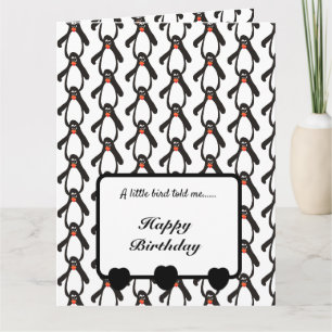 Cartão Um passarinho me contou Pinguins Feliz Aniversário