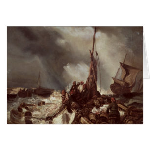 Cartão Um pescador que puxa em uma rede, 1868