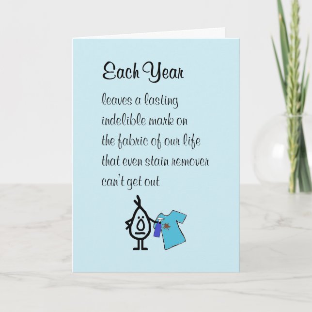 Cartão Um poema engraçado de aniversário para cada ano (Frente)