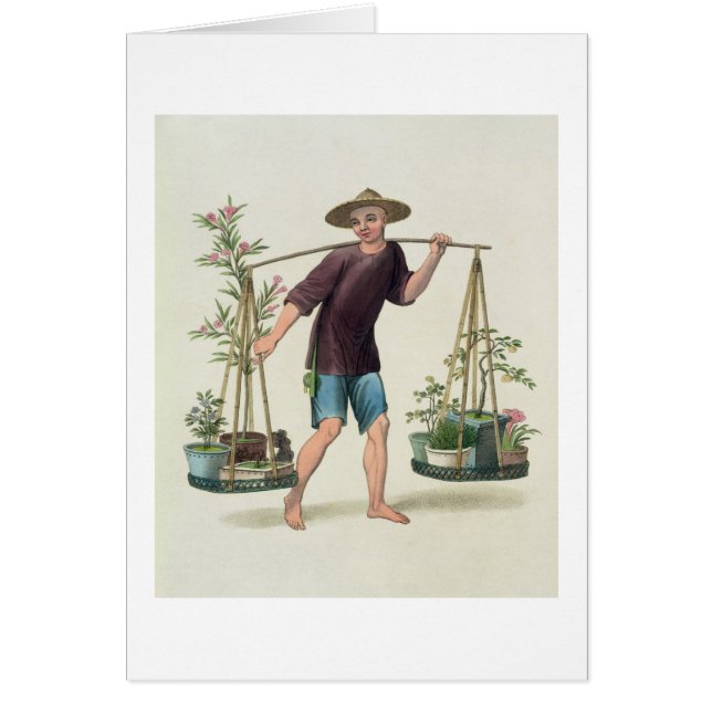 Cartão Um porteiro com árvores e flores de fruta, chapeia (Frente)