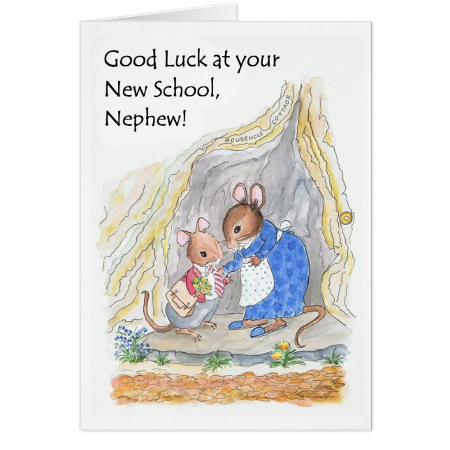 Cartão Um Rato Bonito, Boa Sorte, Novo Sobrinho Escolar (Frente)