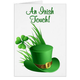 Cartão Um Toque Irlandês Chapéu de Clover Leprechaun na G