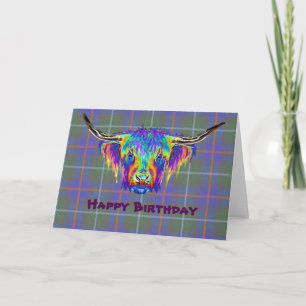 Cartão Uma bela vaca colorida da Terra Alta em Tartan.