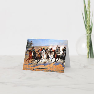 Cartão Uma Corrida para a Madeira, pintura de Remington,