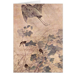 Cartão Uma garça-real em Malvenbaum por Matsumura Goshun